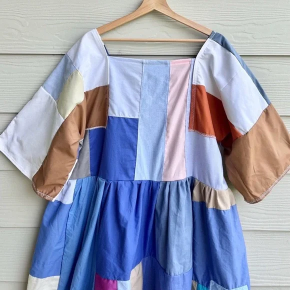 Handmade Quilted Patchwork Colorblock Dress SKU 06046 Blue Mixed - Picture 9 of 10